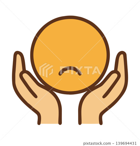Cartoon Style Hand Holding Sad Face Emoticon Symbol Icon Illustration 139694431