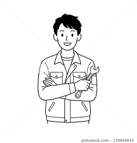 Line drawing illustration of a male mechanic Line drawing illustration of a male mechanic 139694693