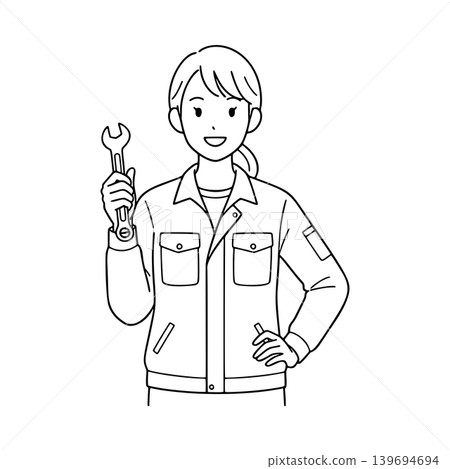 Line drawing illustration of a female mechanic Line drawing illustration of a female mechanic 139694694