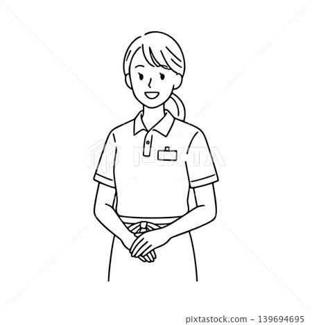 Line drawing illustration of a female supermarket employee Line drawing illustration of a female supermarket employee 139694695