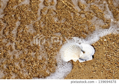 Two images of a scene being washed by waves Two images of a scene being washed by waves 139694878