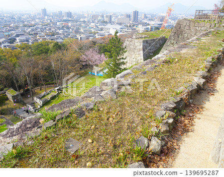 丸龜城的石牆和丸龜市（香川縣丸龜市）的景色 139695287
