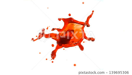 Red liquid splash isolated on white background resembling blood or red wine with realistic droplets for VFX overlay and cinematic visual effects Red liquid splash isolated on white background resembling blood or red wine with realistic droplets for VFX overlay and cinematic visual effects 139695306