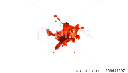 Red liquid splash isolated on white background resembling blood or red wine with realistic droplets for VFX overlay and cinematic visual effects Red liquid splash isolated on white background resembling blood or red wine with realistic droplets for VFX overlay and cinematic visual effects 139695307