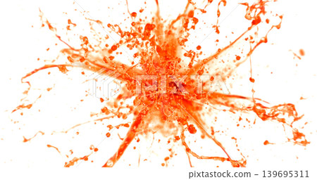 Red liquid splash isolated on white background resembling blood or red wine with realistic droplets for VFX overlay and cinematic visual effects Red liquid splash isolated on white background resembling blood or red wine with realistic droplets for VFX overlay and cinematic visual effects 139695311