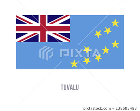Flat vector illustration of the national flag of Tuvalu with union canton and yellow stars isolated on a white background. Flat vector illustration of the national flag of Tuvalu with union canton and yellow stars isolated on a white background. 139695488