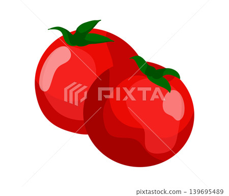 Cartoon vector illustration of two red tomatoes isolated on a white background for vegetable food design. 139695489