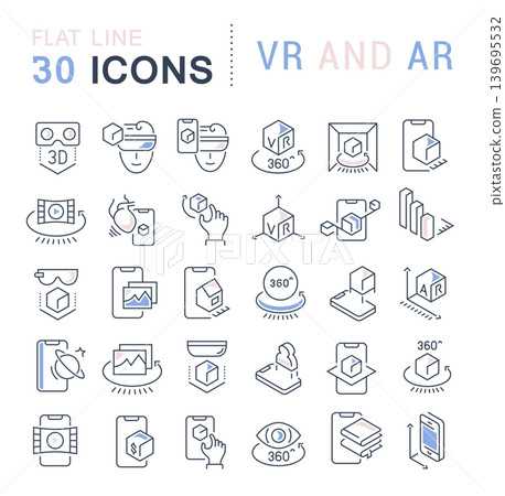 Set Vector Line Icons of VR and AR Set Vector Line Icons of VR and AR 139695532