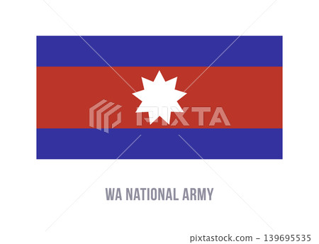 Flat vector illustration of the Wa National Army flag with blue and red horizontal stripes and a central white star for regional symbol design. Flat vector illustration of the Wa National Army flag with blue and red horizontal stripes and a central white star for regional symbol design. 139695535