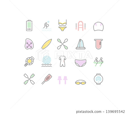 Set Vector Line Icons of Water Sport. Set Vector Line Icons of Water Sport. 139695542