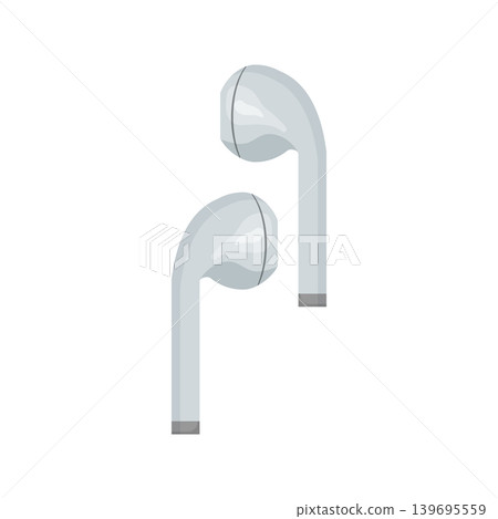 Vector illustration of white wireless earbuds. Minimal modern audio accessory icon for music, mobile devices, electronics, interface elements, and app design. Vector illustration of white wireless earbuds. Minimal modern audio accessory icon for music, mobile devices, electronics, interface elements, and app design. 139695559