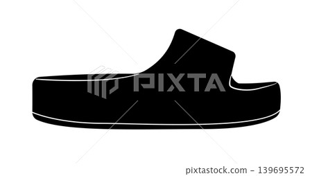 Black silhouette of women slide slippers with closed toe and open heel. Vector illustration of casual footwear isolated on a white background. 139695572