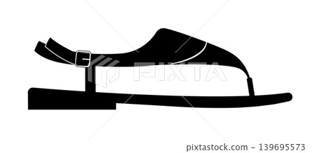 Outline vector illustration of womens thong sandals with ankle strap and buckle. Open toe summer footwear isolated on white background. Outline vector illustration of womens thong sandals with ankle strap and buckle. Open toe summer footwear isolated on white background. 139695573