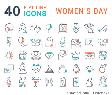 Set Vector Line Icons of Women's Day. Set Vector Line Icons of Women's Day. 139695574