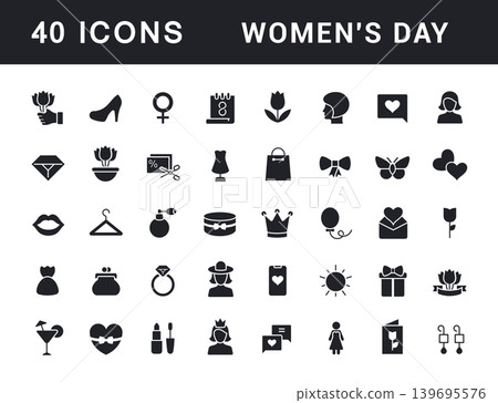 Set of Simple Icons of Women's Day Set of Simple Icons of Women's Day 139695576