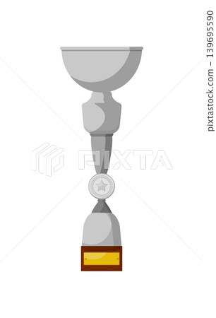 Cartoon vector illustration of a silver trophy cup on a wooden base, isolated on a white background for award and competition design. Cartoon vector illustration of a silver trophy cup on a wooden base, isolated on a white background for award and competition design. 139695590