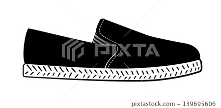 Black silhouette of slip on sneakers with elastic side panels and thick sole. Vector illustration of casual footwear isolated on a white background. 139695606
