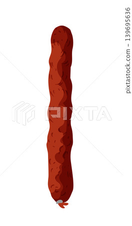 Cartoon vector illustration of smoked sausage isolated on a white background for deli meat product design. Cartoon vector illustration of smoked sausage isolated on a white background for deli meat product design. 139695636