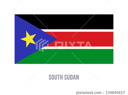 Flat vector illustration of the South Sudan national flag with black, red, green stripes, blue triangle, and yellow star for symbol design. 139695657