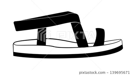 Outline vector illustration of sporty sandals with thick sole and straps. Casual outdoor summer footwear isolated on white background. 139695671