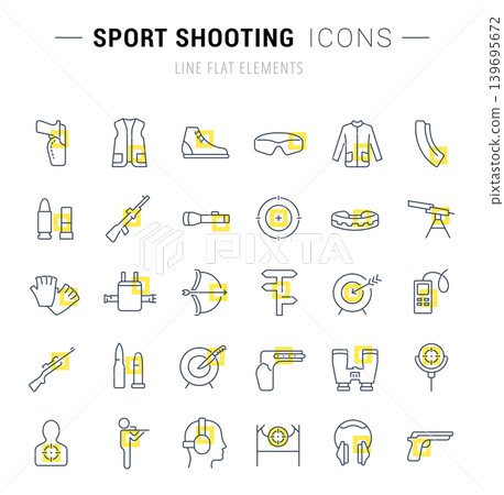 Set Vector Line Icons of Sport Shooting. Set Vector Line Icons of Sport Shooting. 139695672
