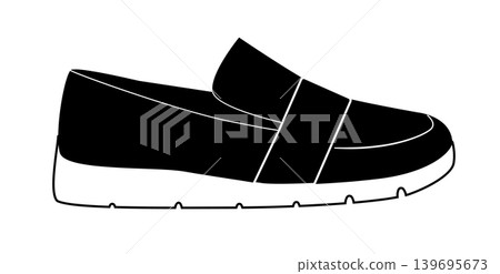 Black silhouette of sport slip on sneakers with elastic strap. Vector illustration of modern casual footwear isolated on a white background. Black silhouette of sport slip on sneakers with elastic strap. Vector illustration of modern casual footwear isolated on a white background. 139695673