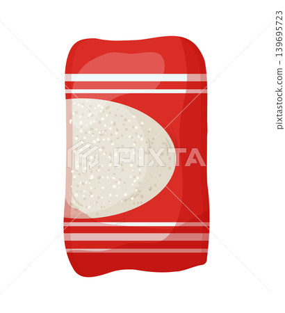 Cartoon vector illustration of a rice package isolated on a white background for grain food product design. Cartoon vector illustration of a rice package isolated on a white background for grain food product design. 139695723