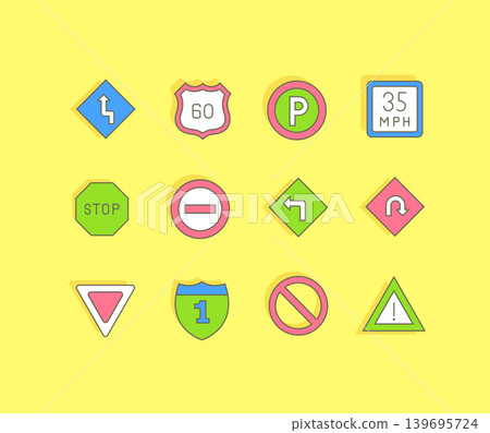 Set of Simple line Icons of Road Sign Set of Simple line Icons of Road Sign 139695724