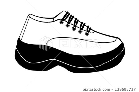Outline vector illustration of athletic running sneaker with lace eyelets and thick sole. Sport footwear isolated on white background. Outline vector illustration of athletic running sneaker with lace eyelets and thick sole. Sport footwear isolated on white background. 139695737