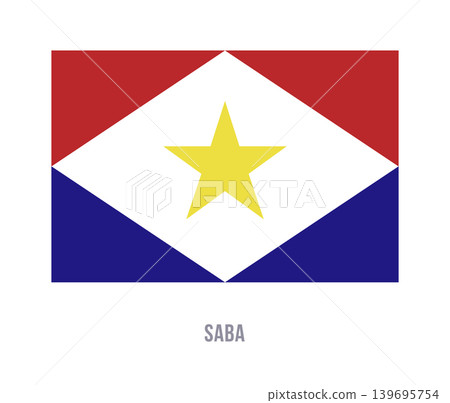 Flat vector illustration of the Saba flag with red and blue triangles, white diamond, and yellow star for island symbol design. Flat vector illustration of the Saba flag with red and blue triangles, white diamond, and yellow star for island symbol design. 139695754