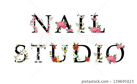 Nail studio vector with elegant floral letter design. Nail studio vector with elegant floral letter design. 139695823