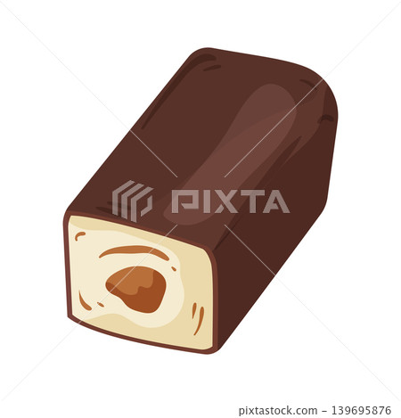 Cartoon vector illustration of a glazed curd snack with creamy filling isolated on a white background for dessert food design. Cartoon vector illustration of a glazed curd snack with creamy filling isolated on a white background for dessert food design. 139695876
