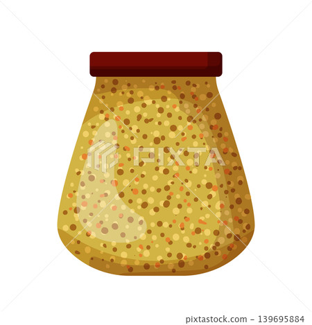 Cartoon vector illustration of a grain mustard jar isolated on a white background for condiment product design. Cartoon vector illustration of a grain mustard jar isolated on a white background for condiment product design. 139695884