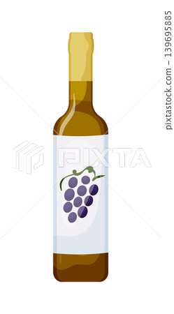 Cartoon vector illustration of a grape wine bottle isolated on a white background for beverage product design. Cartoon vector illustration of a grape wine bottle isolated on a white background for beverage product design. 139695885