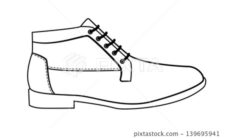 Line illustration of a classic derby style ankle boot with open lacing system and elegant shape. Formal footwear isolated on white background. Line illustration of a classic derby style ankle boot with open lacing system and elegant shape. Formal footwear isolated on white background. 139695941