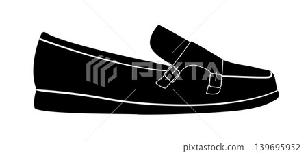 Black silhouette of double monk strap shoes with two buckles. Vector illustration of classic formal footwear isolated on a white background. Black silhouette of double monk strap shoes with two buckles. Vector illustration of classic formal footwear isolated on a white background. 139695952