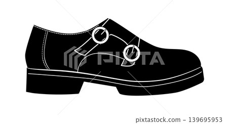 Black silhouette of double monk strap shoes with two buckles. Vector illustration of classic formal footwear isolated on a white background. 139695953