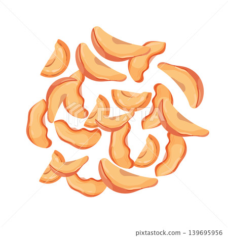 Cartoon vector illustration of dried apple slices isolated on a white background for fruit snack design. Cartoon vector illustration of dried apple slices isolated on a white background for fruit snack design. 139695956