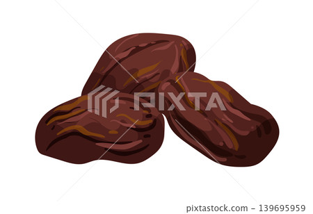 Cartoon vector illustration of dried dates isolated on a white background for fruit snack and dessert design. Cartoon vector illustration of dried dates isolated on a white background for fruit snack and dessert design. 139695959