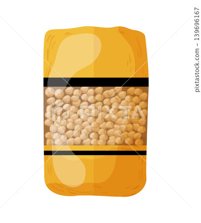 Cartoon vector illustration of a chickpea package isolated on a white background for legume grocery product design. Cartoon vector illustration of a chickpea package isolated on a white background for legume grocery product design. 139696167