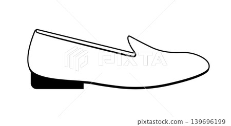 Line outline illustration of classic loafers with low heel and slip on design. Vector illustration of formal footwear isolated on a white background. Line outline illustration of classic loafers with low heel and slip on design. Vector illustration of formal footwear isolated on a white background. 139696199