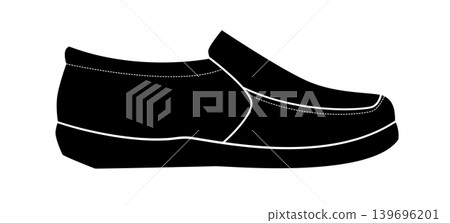Black silhouette of classic slip on shoe with thick sole and minimal design. Vector illustration of casual everyday footwear isolated on white background. 139696201