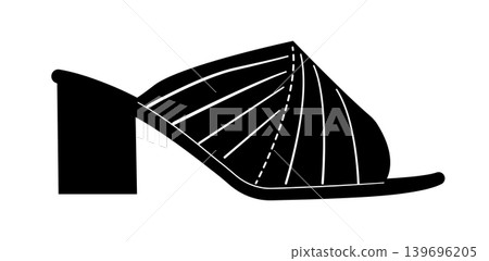 Black silhouette of clog style mule heels with open back and high heel. Vector illustration of fashionable female footwear isolated on a white background. Black silhouette of clog style mule heels with open back and high heel. Vector illustration of fashionable female footwear isolated on a white background. 139696205