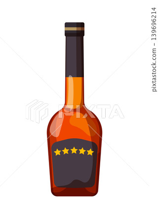 Cartoon vector illustration of a cognac bottle with a star label isolated on a white background for beverage packaging design. Cartoon vector illustration of a cognac bottle with a star label isolated on a white background for beverage packaging design. 139696214