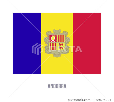 Flat vector illustration of the Andorra national flag isolated on a white background for geography and travel design. Flat vector illustration of the Andorra national flag isolated on a white background for geography and travel design. 139696294