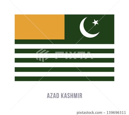 Flat vector illustration of the Azad Kashmir flag with green field, white stripes, yellow canton, crescent, and star for regional symbol design. Flat vector illustration of the Azad Kashmir flag with green field, white stripes, yellow canton, crescent, and star for regional symbol design. 139696311