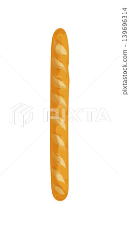 Cartoon vector illustration of a golden baguette isolated on a white background for bakery food design. Cartoon vector illustration of a golden baguette isolated on a white background for bakery food design. 139696314