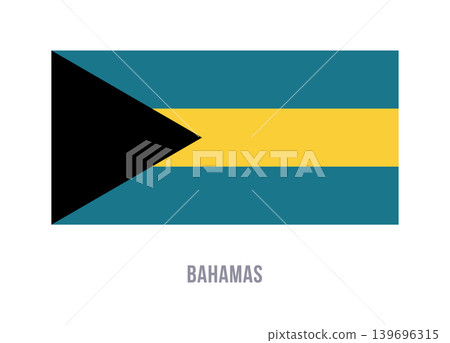 Flat vector illustration of the national flag of the Bahamas with black triangle and horizontal stripes isolated on a white background. Flat vector illustration of the national flag of the Bahamas with black triangle and horizontal stripes isolated on a white background. 139696315