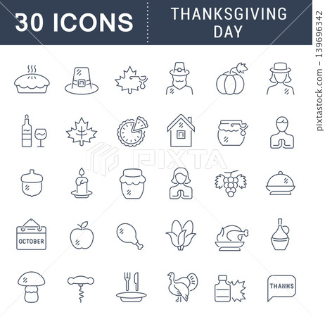 Set Vector Line Icons of Thanksgiving Day 139696342