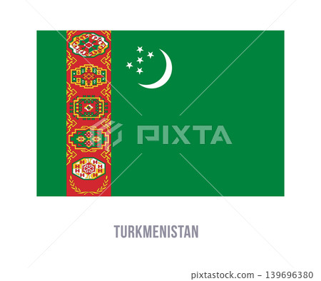 Flat vector illustration of the Turkmenistan national flag isolated on a white background for country symbol design. Flat vector illustration of the Turkmenistan national flag isolated on a white background for country symbol design. 139696380